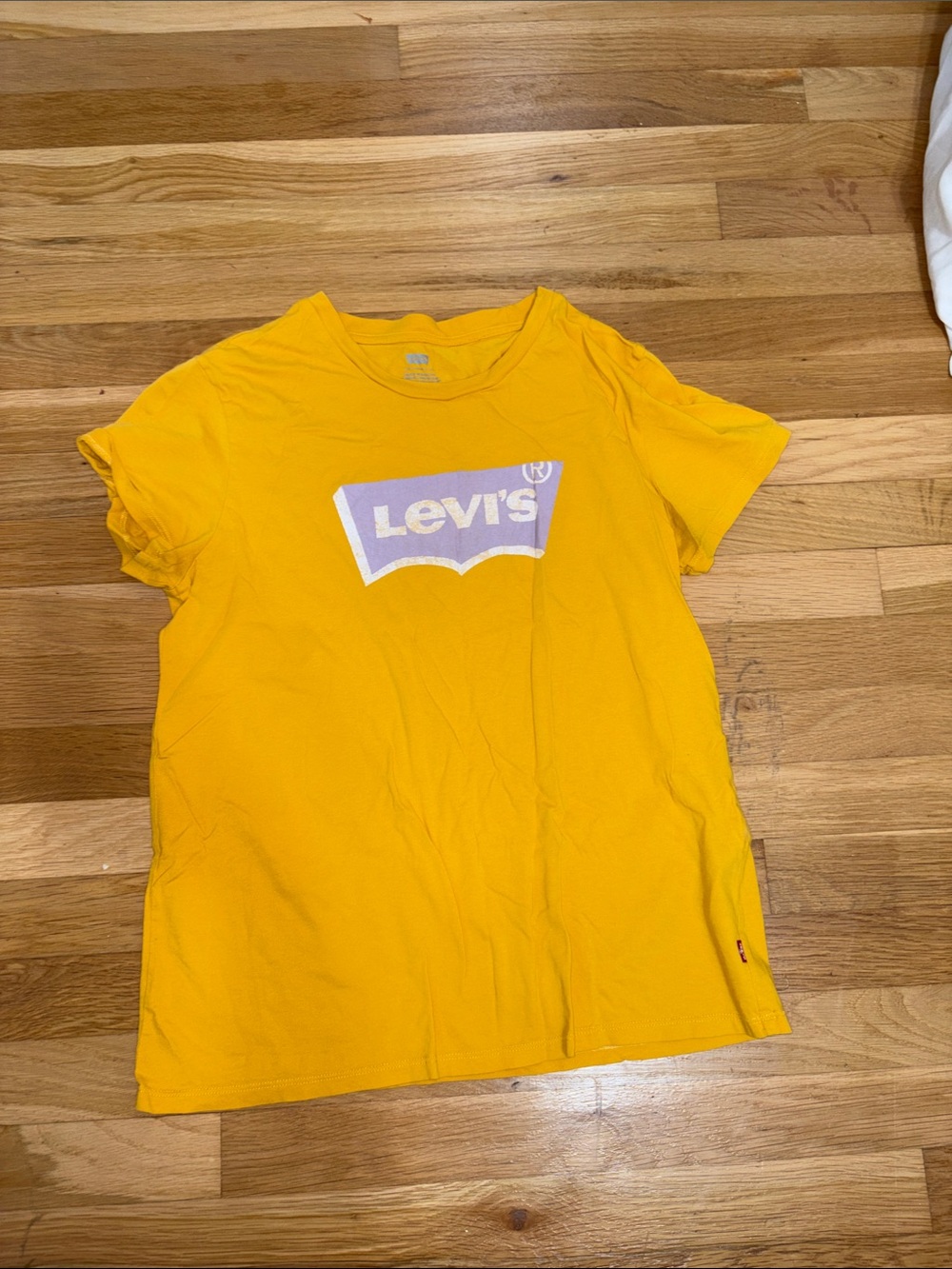 Levi's Bright Yellow Crewneck Tee with White-and-Purple Logo